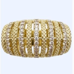 Pavé CZ Chunky Ribbed Dome Statement Ring — 18K Yellow Gold Filled AAA CZs NWOT